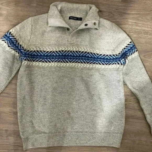 Nautica Other - Nautica Mens Sweater XXL Gray Wool Blend 4 Snap Mock Neck Pullover